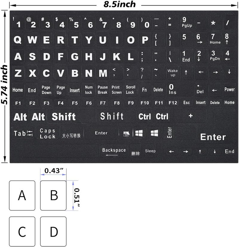 CaseBuy 2PCS English Keyboard Stickers Replacement Letters, Full Size Big Letter QWERTY Keyboard Sticker Universal for PC Computer Laptop Desktop, Matte Keyboard Alphabet Stickers - Image 2